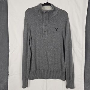 Men's AE American Eagle Classic Fit Quarter Zip Pullover Sweater Size Large Gray